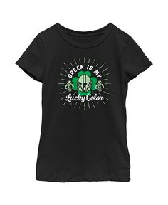 Детская футболка «Звездные войны: Мандалорец: День святого Патрика» для девочек «Дин Джарин» — зеленая детская футболка счастливого цвета Disney Lucasfilm
