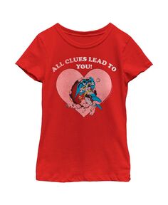 Детская футболка с надписью «Бэтмен» для девочек «Все подсказки ведут к тебе» ко Дню святого Валентина DC Comics