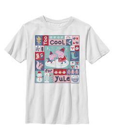 Квадратная детская футболка с лоскутным одеялом «Свинка Пеппа» для мальчика «Рождество слишком круто для Рождества» Hasbro