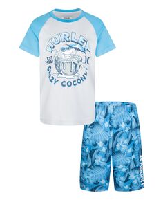 Футболка и шорты для плавания кокосового цвета с цветочным принтом для мальчиков, комплект из 2 предметов Hurley