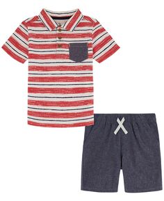 Полосатая рубашка-поло для мальчиков и шорты из шамбре, комплект из 2 предметов Kids Headquarters