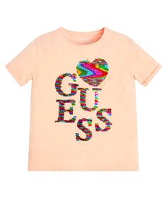 Двусторонняя футболка с логотипом и пайетками из легкого эластичного джерси для больших девочек с короткими рукавами GUESS