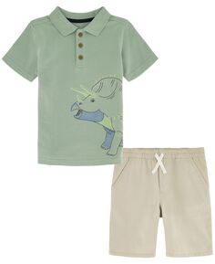 Рубашка-поло из пике с принтом и шорты из твила для мальчиков, комплект из 2 предметов Kids Headquarters