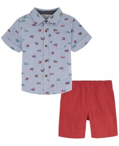 Оксфордская рубашка с короткими рукавами с принтом для маленьких мальчиков и саржевые шорты, комплект из 2 предметов Kids Headquarters