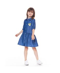 Платье с рукавами 3/4 и карманом синего цвета из шамбре для девочек – для малышей|Детей Deux par Deux