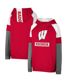 Пуловер с капюшоном Big Boys Red Wisconsin Badgers Colorblock реглан Colosseum