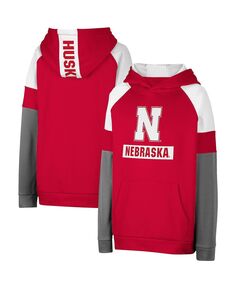 Пуловер с капюшоном Big Boys Scarlet Nebraska Huskers с цветными блоками Colosseum