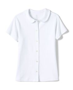 Школьная форма для девочек, трикотажная рубашка с короткими рукавами и пуговицами спереди с воротником Питера Пэна Lands&apos; End