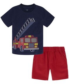 Футболка с короткими рукавами «Пожарная машина» для мальчиков и постиранные твиловые шорты, комплект из 2 предметов Kids Headquarters
