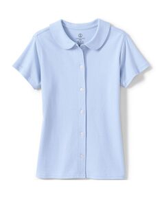 Школьная форма для девочек, трикотажная рубашка с короткими рукавами и пуговицами спереди с воротником Питера Пэна Lands&apos; End