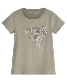 Многоцветная футболка из эластичного джерси для больших девочек с вышитым треугольным логотипом GUESS