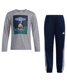 Меланжевая футболка Little Boys и джоггеры, комплект из 2 предметов adidas