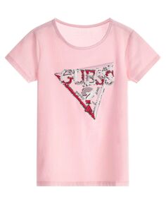 Многоцветная футболка из эластичного джерси для больших девочек с вышитым треугольным логотипом GUESS