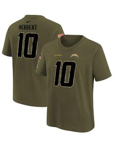 Оливковая футболка Big Boys Justin Herbert Los Angeles Chargers 2022 с именем и номером службы Nike