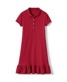 Школьная форма для девочек, трикотажное платье с короткими рукавами и рюшами ниже колена Lands&apos; End