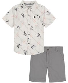 Рубашка на пуговицах с монограммой Little Boys и саржевые шорты, комплект из 2 предметов Calvin Klein