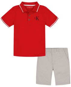 Трикотажная рубашка-поло с кончиками для мальчиков и шорты из твила, комплект из 2 предметов Calvin Klein