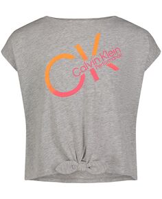 Трикотажная футболка с логотипом Big Girls и завязками на подоле Calvin Klein