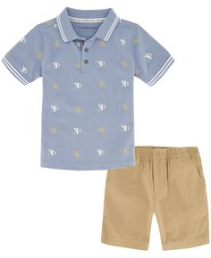Рубашка-поло из джерси с логотипом Little Boys и шорты из твила, комплект из 2 предметов Calvin Klein