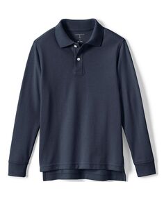 Школьная форма для мальчиков и детей, рубашка-поло с длинными рукавами и сетчатым узором «Хаски» Lands&apos; End