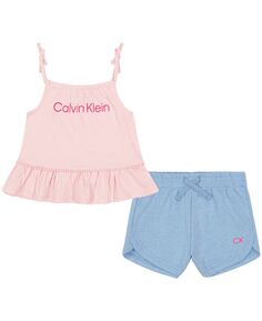 Топ Little Girls с логотипом Baby Doll и шорты из френча терри «Хезер», комплект из 2 предметов Calvin Klein