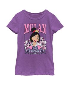 Детская футболка с принтом «Мулан» для девочек и цветочным портретом Disney