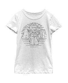 Детская футболка с черно-белым эскизом «Звездные войны: Мандалорец Грогу» для девочек Disney Lucasfilm