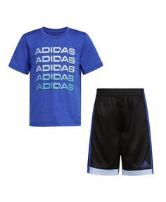 Меланжевая футболка с короткими рукавами из полиэстера для мальчиков и шорты с эластичной резинкой на талии, комплект из 2 предметов adidas