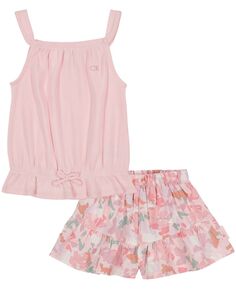 Вязаный топ с лямкой в ​​рубчик для маленьких девочек и юбка с цветочным принтом, комплект из 2 предметов Calvin Klein