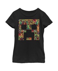 Детская футболка с коллажем Minecraft Creeper для девочек Microsoft