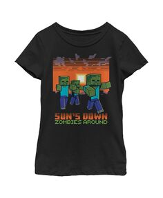 Детская футболка Minecraft Sun&apos;s Down Zombies About для девочек Microsoft