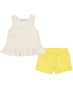Комплект из майки с баской и шорт из французской махровой ткани для маленьких девочек, 2 предмета Calvin Klein
