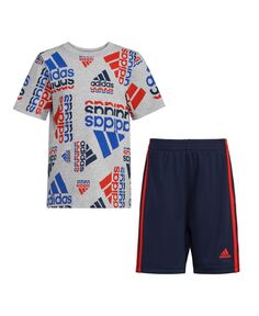Хлопковая футболка и шорты с принтом по всей поверхности для мальчиков, комплект из 2 предметов adidas