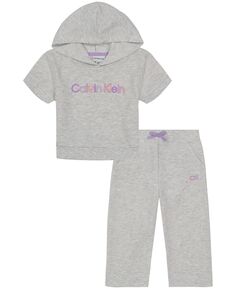 Широкий спортивный костюм с капюшоном и логотипом для маленьких девочек, комплект из 2 предметов Calvin Klein