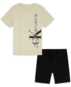 Футболка с монограммой Little Boys и саржевые шорты, комплект из 2 предметов Calvin Klein