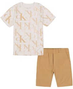 Футболка с монограммой для мальчиков и саржевые шорты для мальчиков, комплект из 2 предметов Calvin Klein