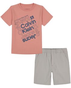 Футболка с логотипом Little Boys и саржевые шорты, комплект из 2 предметов Calvin Klein