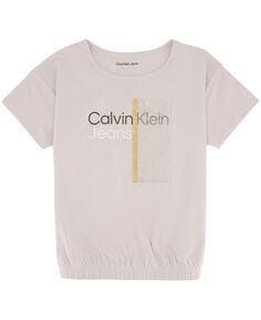 Футболка с эластичным низом и логотипом с пайетками для больших девочек Calvin Klein