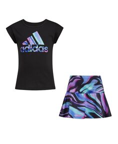 Футболка с короткими рукавами для маленьких девочек и юбка с рюшами по всей поверхности, комплект из 2 предметов adidas