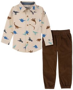 Рубашка на пуговицах с длинными рукавами и вельветовыми джоггерами для маленьких мальчиков с принтом динозавров, комплект из 2 предметов Kids Headquarters