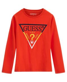 Хлопковая многоцветная футболка с длинными рукавами и вышитым треугольным логотипом для больших мальчиков GUESS