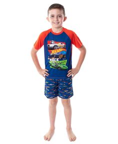 Пижамы для мальчиков Cars Boy&apos;s Race Team, детский пижамный комплект с футболкой и шортами Hot Wheels