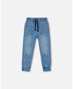 Брюки-джоггеры из джинсовой ткани френч терри для мальчиков, светло-синие - детские Deux par Deux