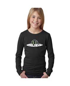 Child Believe UFO — футболка с длинными рукавами и надписью Word Art для девочек LA Pop Art