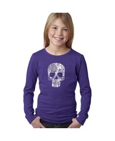 Детский рок-н-ролльный череп — футболка для девочек с длинными рукавами и надписью Word Art LA Pop Art