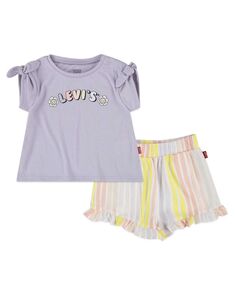 Рубашка с логотипом для маленьких девочек, бантом на плече и шортами, комплект из 2 предметов Levi&apos;s Levis