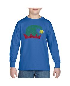 Детская рождественская шапка эльфа — футболка с длинными рукавами и надписью Word Art для мальчиков LA Pop Art