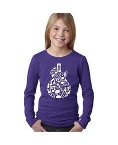 Детская музыкальная нота «Гитара» — футболка с длинными рукавами и надписью Word Art для девочек LA Pop Art