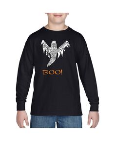 Детский Хэллоуин-призрак — футболка с длинными рукавами и надписью Word Art для мальчиков LA Pop Art