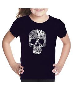 Детский рок-н-ролльный череп - футболка для девочек с надписью Word Art LA Pop Art